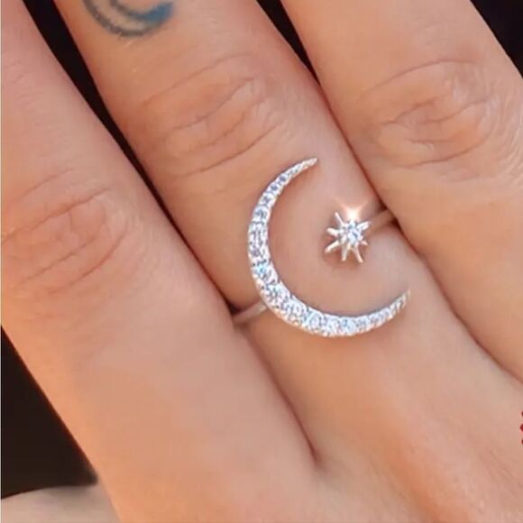 925 Sterling silver diamond sparkling cuff ring - Picture 3 of 8